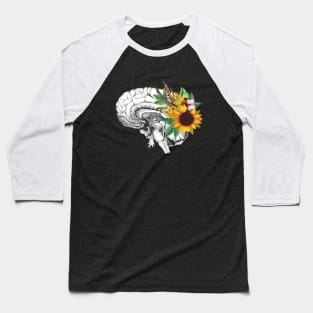 Brain human anatomy,floral sunflowers feathers, mental, watercolor Baseball T-Shirt